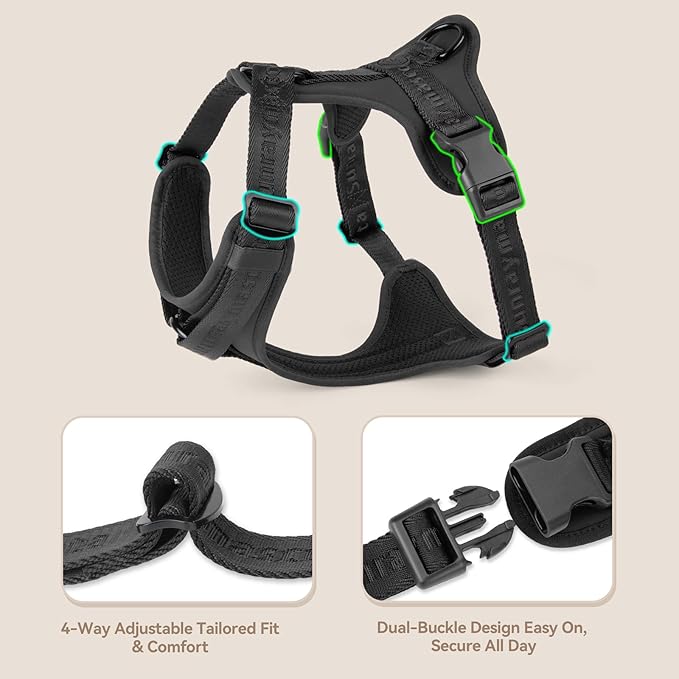 No Pull Dog Harness with Lycra, Three-Point Force Dispersion & 3D Padding, Adjustable Breathable Mesh for Small Medium Large Dogs(Black,XS)