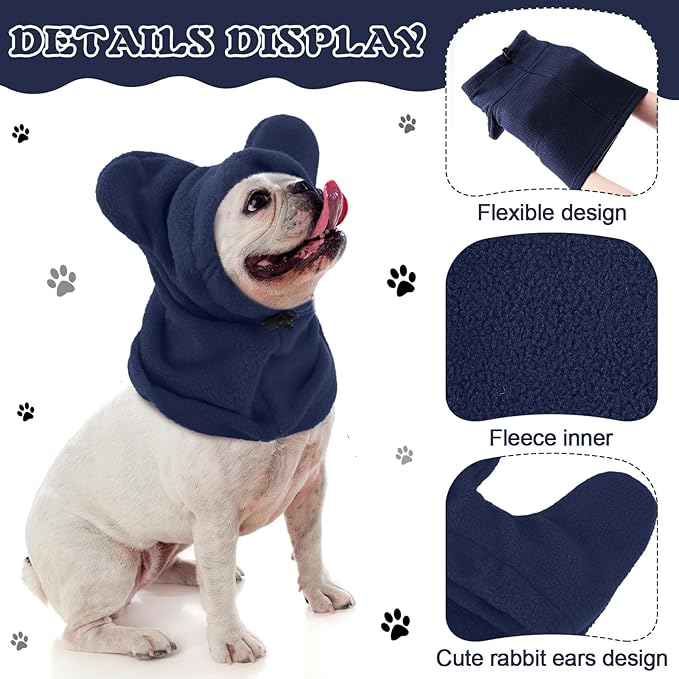 Winter Dog Hats Quiet Ears for Dogs Ear Muffs Pet Neck Warmer Scarf Hoodie Noise Protection Cover Beanie Head Wrap Costume for Pet Dog Cats(Dark Blue,S)