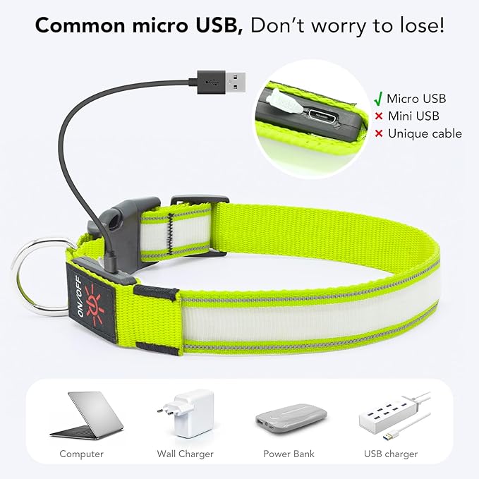 Light Up Dog Collars, LED Dog Collar Rechargeable Waterproof, Full Adjustable Lighted Collar, Glow Dark Dog Collar Light for Night Walking for Small Medium Dogs (Green)