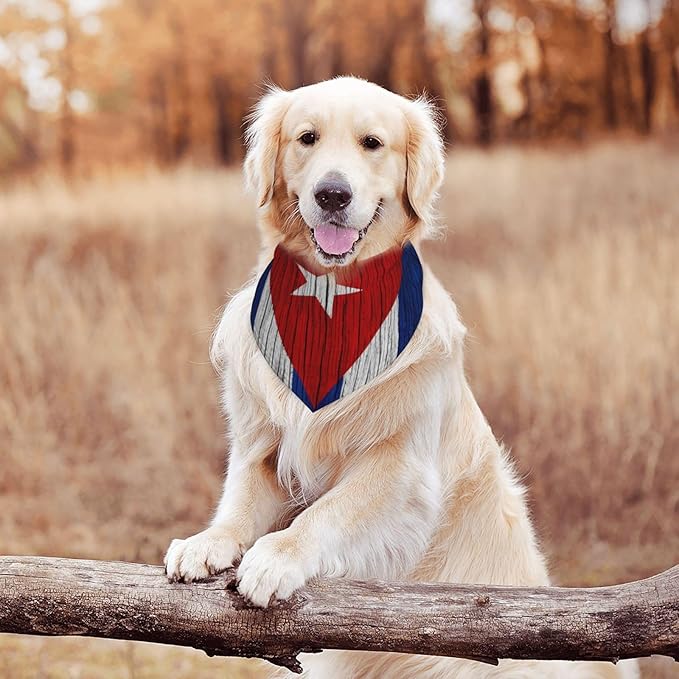 Wooden Texture Cuban Flag Dog Bandana Scarf Triangle Bibs Pet Accessories Cat Kerchief