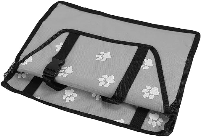 Pet Carrier Cage Dog Car Seat Bear Pattern Washable Foldable Pet Safety Travel Seat with Support Rod for Cars Oxford Cloth Material (Gray paw Print Support Stick Style)