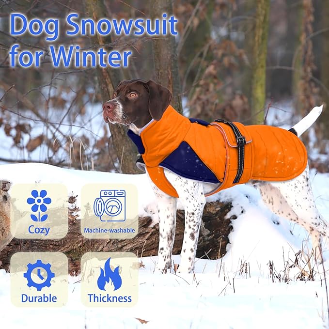 MIGOHI Dog Winter Coat - Reflective Medium Dog Snow Jacket with Thick Turtleneck,Windproof Pet Fleece Vest, Cold Weather Coat for Medium Dogs, Snowproof for Hiking,Camping,L,Orange