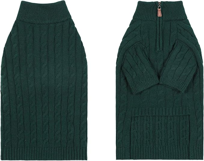 Small/Medium Dog Sweater, Warm Dog Winter Coat w/Sleeves, Comfortable High Neck Premium Dog Clothes for Mini Poodle-Best for Holidays, Daily Walks S Green