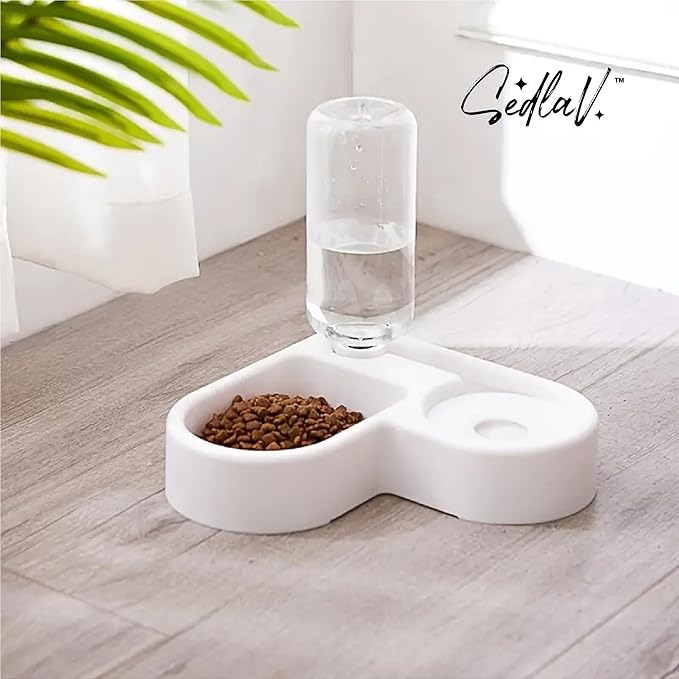 SEDLAV Double Dog Cat Bowls Water Dispenser and Food Set with Automatic Refill - Corner Design Dog Water Bowl Dispenser & Cat Drinking Fountain - Moisture-Proof Partition, Variety of Colors