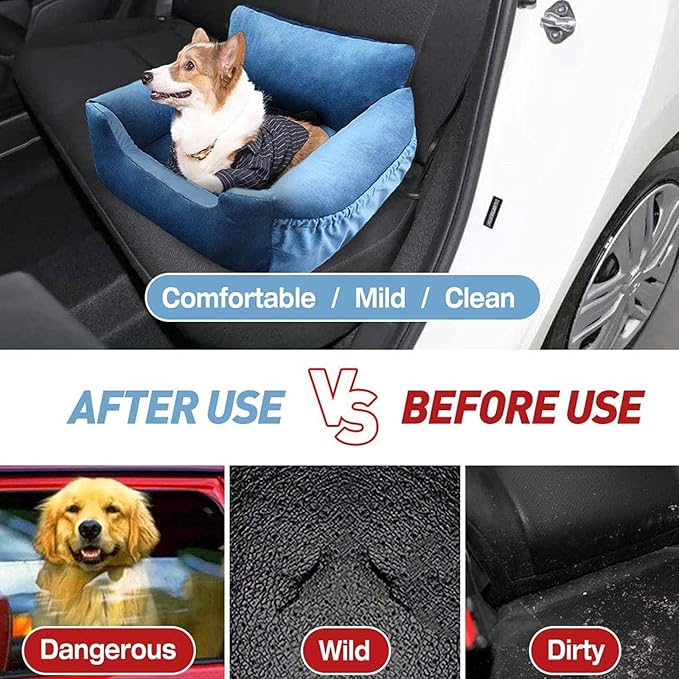 Car Seat Booster Bed,Dog Car Seat for Small Dogs Or Cats,Dog Safety Car Seat with Storage Pocket, Clip-On Safety Leash and Washable Cover for Dog, Cat, and Any Pets Under 25Lbs