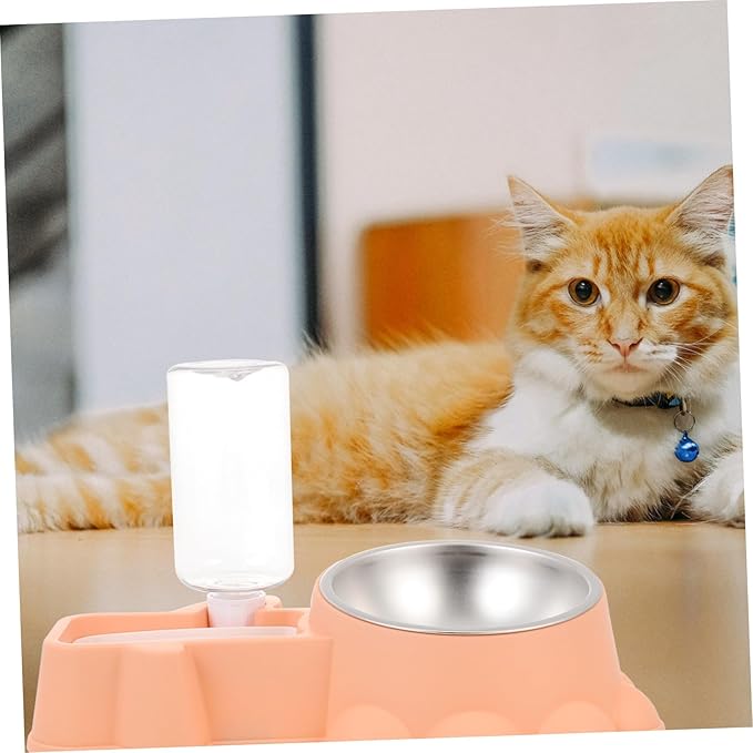 Generic Automatic Stainless Steel Pet Feeder Bowl Water and Food Dispenser for Dogs and Puppies Lightweight Feeding Container for Convenient Pet Feeding Orange Pink