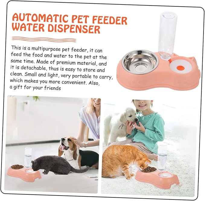 Milisten 1set Automatic Dual Pet Feeder and Water Bowl for Cats and Dogs Removable Bottle Easy to and Safe Design for Busy Pet Owners