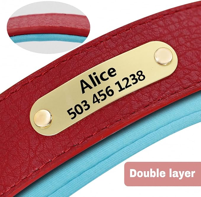 Personalized Dog Collar Custom Leather Dog Collars Soft Inner Padded Pet ID Collar for Small Medium Large Dogs Pitbull Bulldog Red M