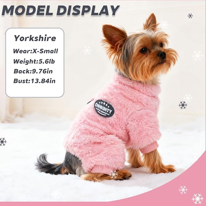Dog Clothes for Small Dogs Fleece Dog Pajamas Winter Warm Thermal Soft Puppy Pjs Coat Stretchy Jumpsuit Doggie Pet Sweater Outfits Cat Apparel (Pink, X-Small)