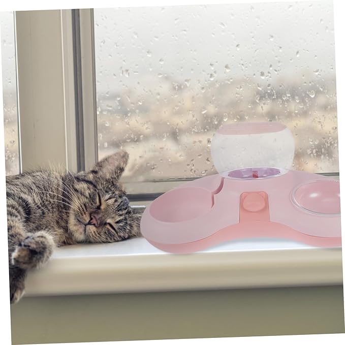 Yardwe 1pc Automatic Cat Drinking Bowl and Food Container Double Bowl Design for Cats and Dogs Tip Easy to Pet Feeder