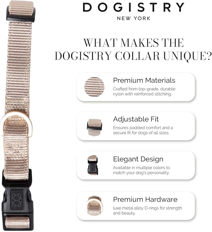 The DOGISTRY - City Collar - Dune - Premium Dog Collar with Padded Neoprene & Signature Fabric - Refined Design & Everyday Luxury - Small