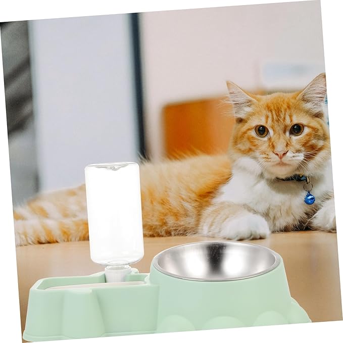 SUPVOX Automatic Stainless Steel Dog Food and Water Dispenser Bowl Multifunctional Feeder for Dogs and Puppies Break Design Green Easy to Clean