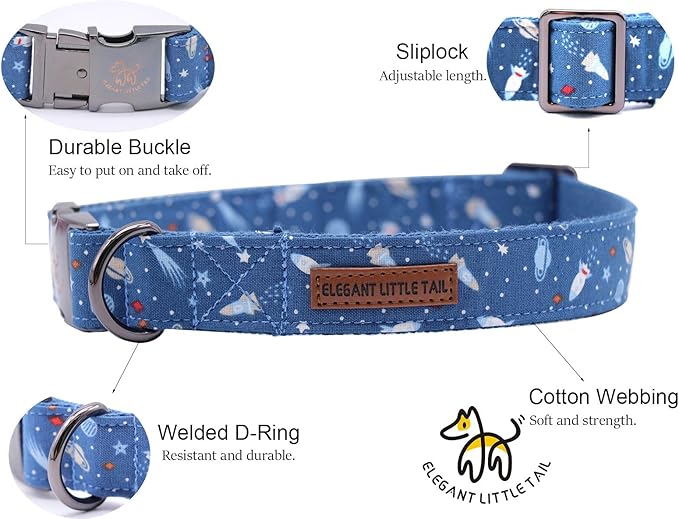 Elegant little tail Dog Collar, Blue Universe Pattern Pet Collar Durable Cute Dog Collars Male Pet Gift Adjustable Dog Collar for X-Large Dogs