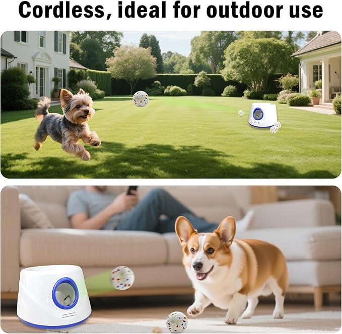 Dog Ball Thrower Launcher, Automatic Ball Launcher for Dogs, 3 Adjustable Distance Settings, Indoor Outdoor Interactive Toy, with 3 2.3-inch Balls, Small/Medium Sized Dog Thrower