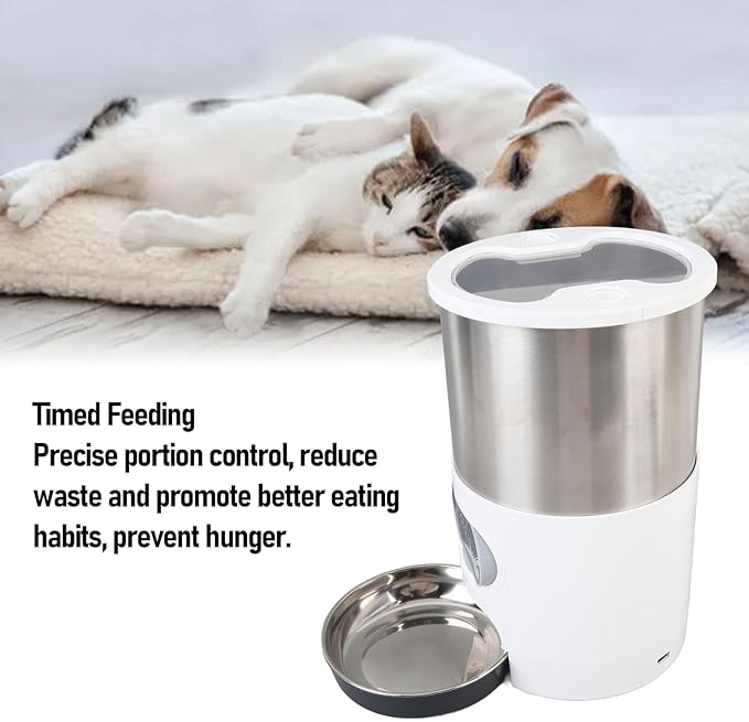 4L Automatic Timed Pet Feeder, Double Bowl Stainless Steel Food Dispenser for Cats and Dogs, with 4L Automatic Dog Feeder