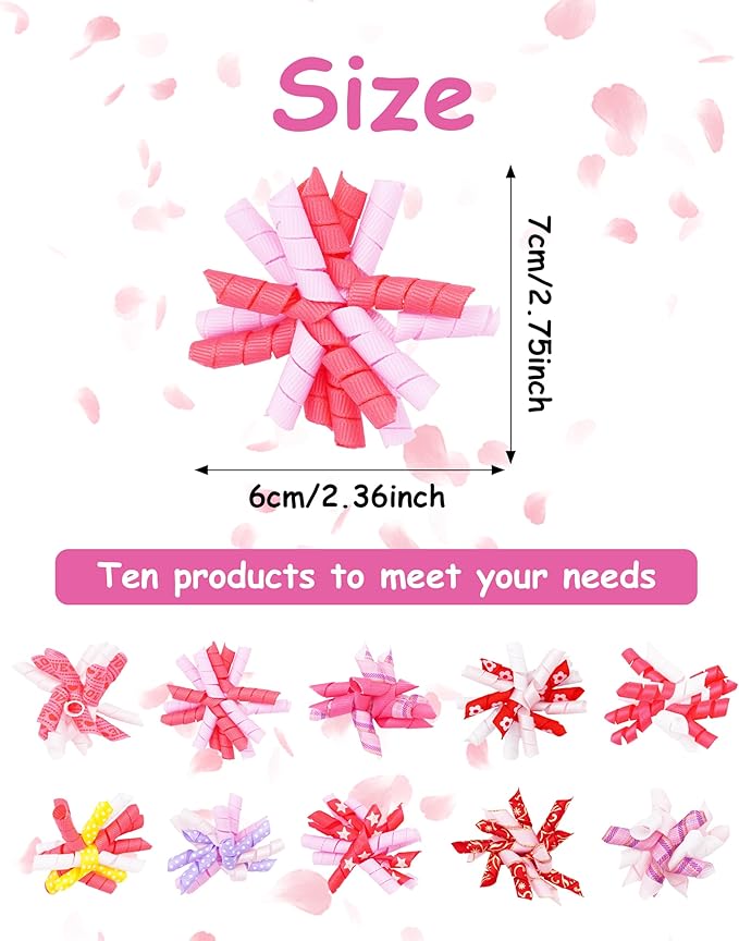PET SHOW 20 Pack/10 Pairs Pink Curly Dog Hair Bows with Rubber Bands for Small Medium Dogs Girl Spiral Puppy Swirl Topknot Cat Female Holiday Hair Accessories Pet Favor Gift(Pink)