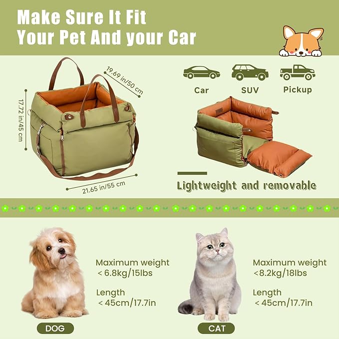 [JINWEIPRO] Dog Car Pet Safety Seat - Crash-Tested, Secure Harness & Comfortable Cushion - Suitable for Small to Medium Pets (Up to 30lbs) - Easy Installation