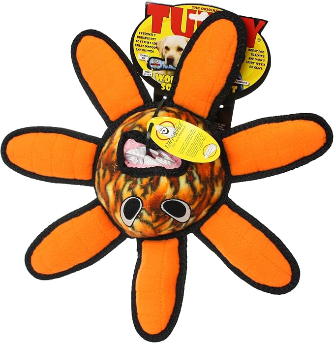 TUFFY® - World's Tuffest Soft Dog Toy - Alien - Multiple Layers. Made Durable, Strong & Tough. Interactive Play (Tug, Toss & Fetch). Machine Washable & Floats. (Ball Fire Flower, Large 2 Pack)