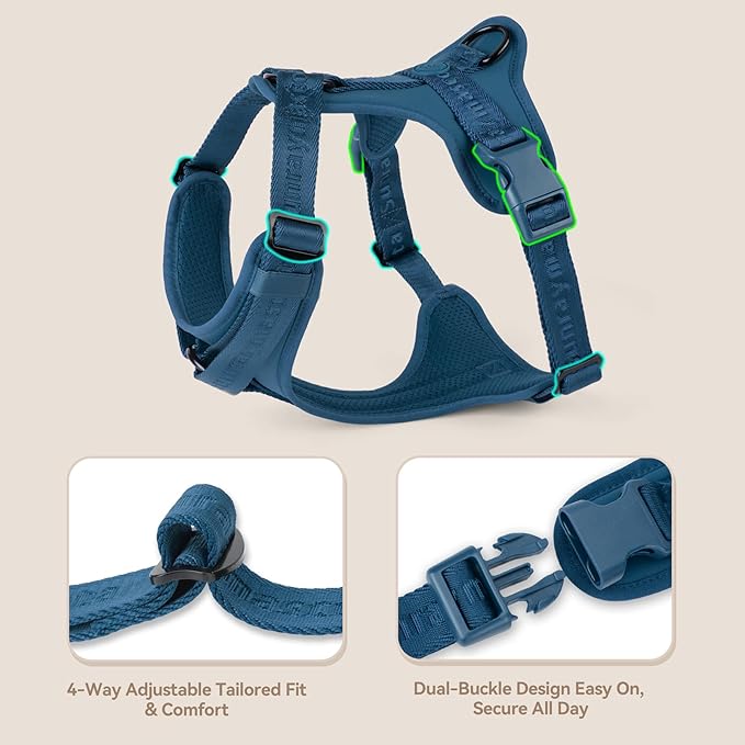 No Pull Dog Harness with Lycra, Three-Point Force Dispersion & 3D Padding, Adjustable Breathable Mesh for Small Medium Large Dogs(Prussian Blue,XL)