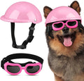 Frienda Dog Helmet and Goggles, UV Protection Doggy Sunglasses and 4 Inch Padded Puppy Motorcycle Helmet Adorable Dog Goggles with Adjustable Belt for Small Dogs Puppy Riding(Pink,M)