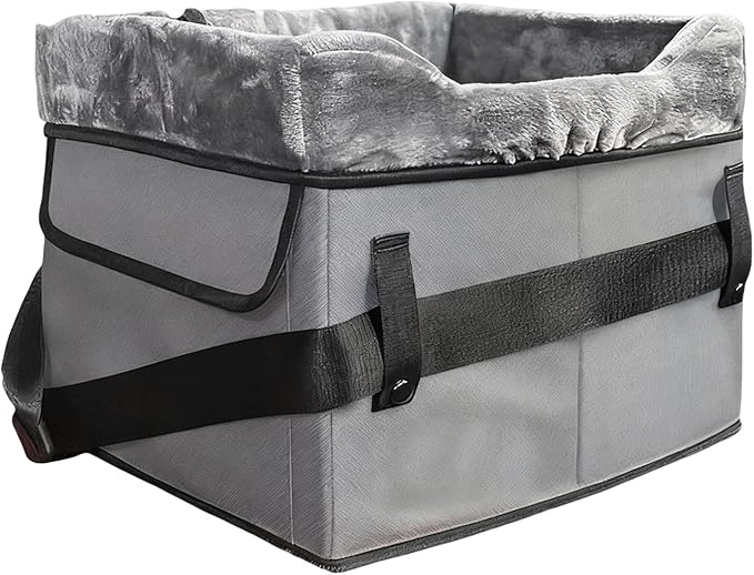 Portable Puppy Booster, Washable Car Seat for Dogs, Plush Travel Lounger with Storage Pockets, Comfortable Vehicle Bed for Small Dogs, Pet Car Seat with Soft Cushion Pet Gear for Front Back Center