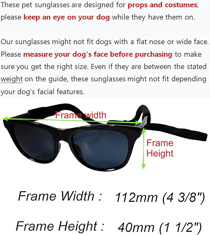 G006 Dog Pet 80s Costume Sunglasses Prop Photoshoot Medium Breeds 20-40 lbs (2-Pack Black+Navy Blue)