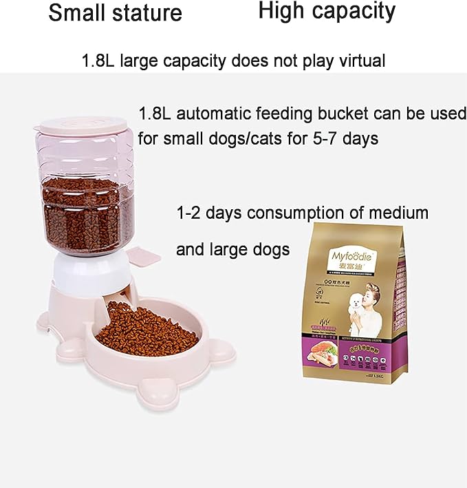 Automatic pet Feeder Push Feeder for Cats and Dogs 1.8L (Pink)