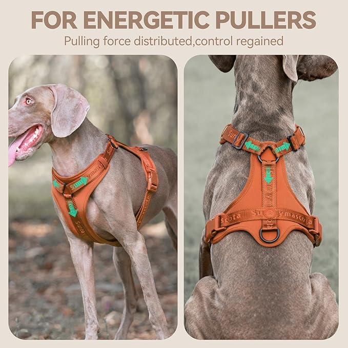 No Pull Dog Harness with Lycra, Three-Point Force Dispersion & 3D Padding, Adjustable Breathable Mesh for Small Medium Large Dogs(Carmel Brown,XL)