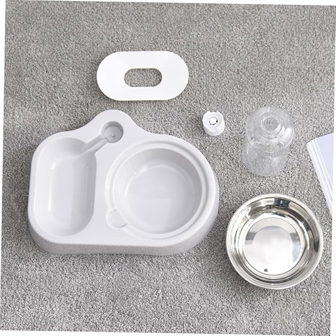 Pet Double Bowl for Cats and Dogs Automatic Water Feeder and Food Dish Grey Non-Skid Design Easy Feeding and Hydration