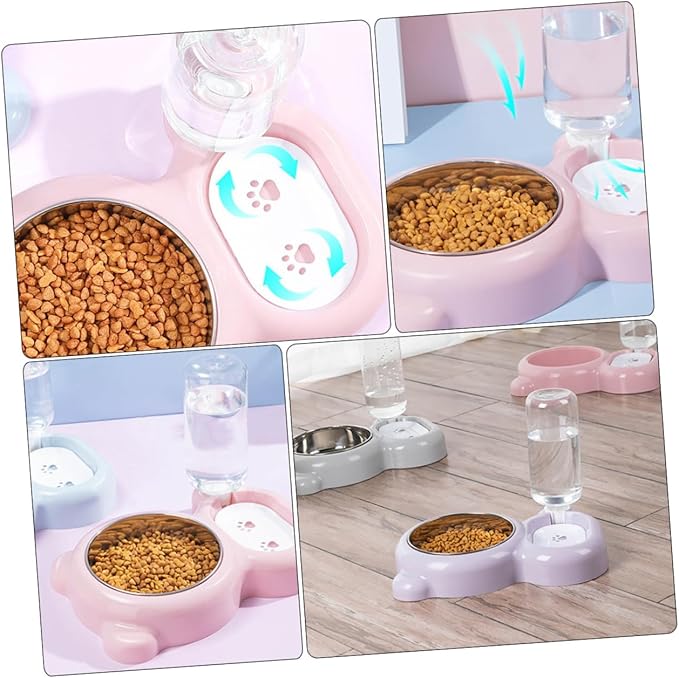 Milisten Dual-use Pet Bowl with Water Dispenser Bear-Shaped Smooth Cat and Dog Feeding Bowl Convenient Feeding for Pets for Food and Water Pink
