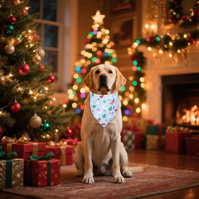 Christmas Dog Bandana 2-in-1 Style - Reversible Santa & Snowman Print Scarf for Small to Medium Dogs, Gift for Dog Lovers