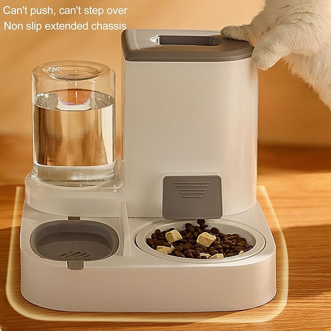 Pet Water Dispenser Food Feeder, Pets Automatic Feeder Waterer Set Detachable 2 in 1 Safe One Piece Design for Indoor (Grey)