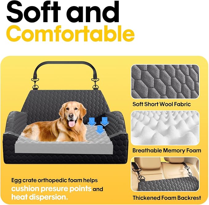 Dog Car Seat for Small Medium Dogs, Memory Foam Dog Booster Seat Elevated Cushion Seat for Dogs Under 55 lbs Pet Travel Bed