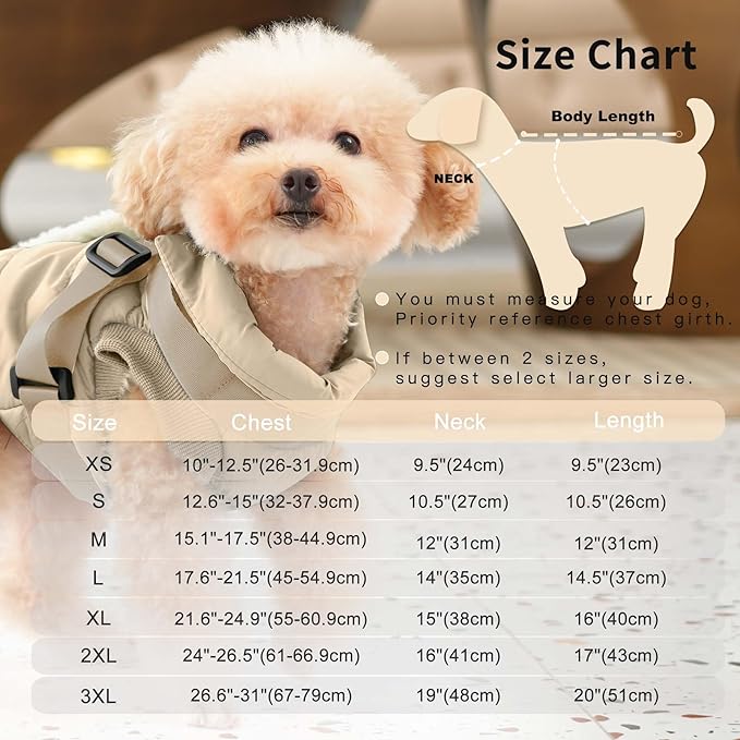 Dog Jacket with Harness,Fleece Lined Warm Puppy Coat for Winter,Soft Windproof Large Dog Vest,Khaki XXXL