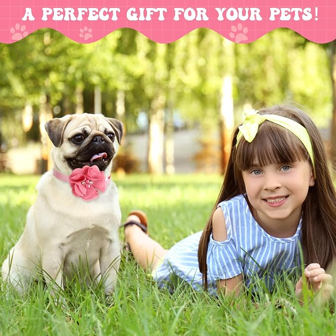 Reginary 100 Pcs Valentine's Day Dog Collar Flowers Bulk Flowers Pet Bows Floral Cat Accessory Adjustable Nylon Multicolor Pet Bowties Floral Collar for Small Pets(Classic Color)