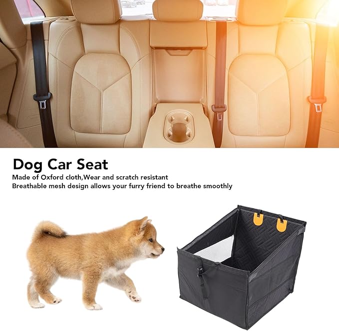 Pet Car Seat for Small Medium Dogs, Oxford Fabric, Black, Breathable Mesh, Improved Safety, Easy Installation for Travel, Car, Truck