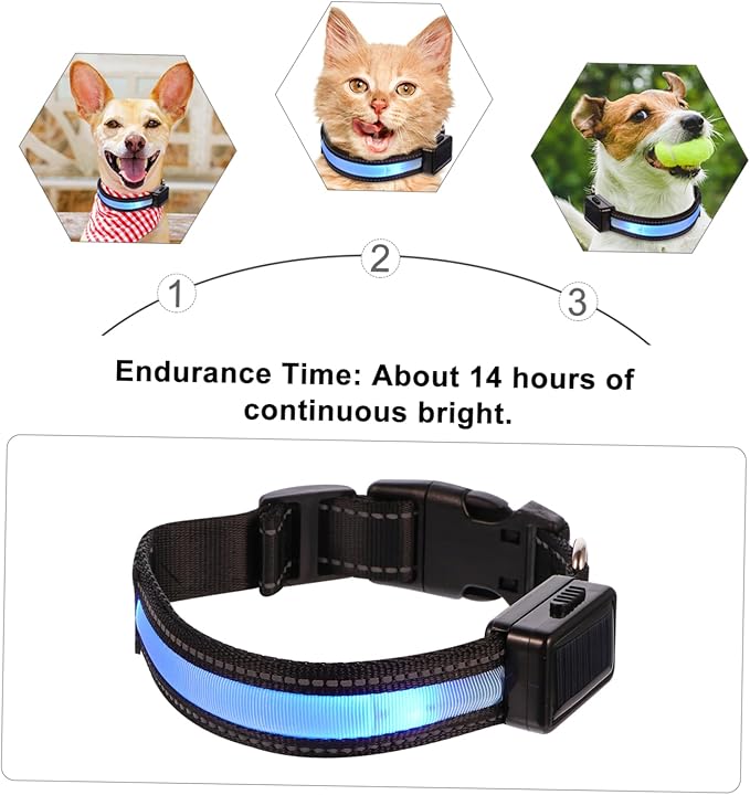 Garneck Stylish Pet Supplies Night Safety Led Dog Collar Solar Rechargeable for Dogs Puppies
