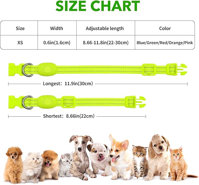 Light Up Collar for Small Dogs Cats - Reflective LED Dog Collar Glow in The Dark, Safety Pet Collar Lights for Nighttime Walking (Green)