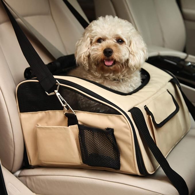 Pet Car Booster Seat Carrier Portable Travel Bag,Cat Small Dog Pet Puppy Travel Cage with Carry Straps,Collapsible Puppy Carrier Seat for Small Medium Pets Up to 22Bls