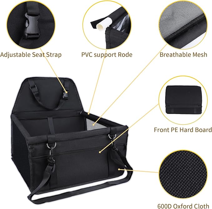 Dog Car Seat,Travel Carrier Dog Booster Cage,Breathable Car Seat for Dogs Design with Adjustable Seat Strap and Internal Foam,Travel Dog Car Seats Perfect for Small Dogs,Black