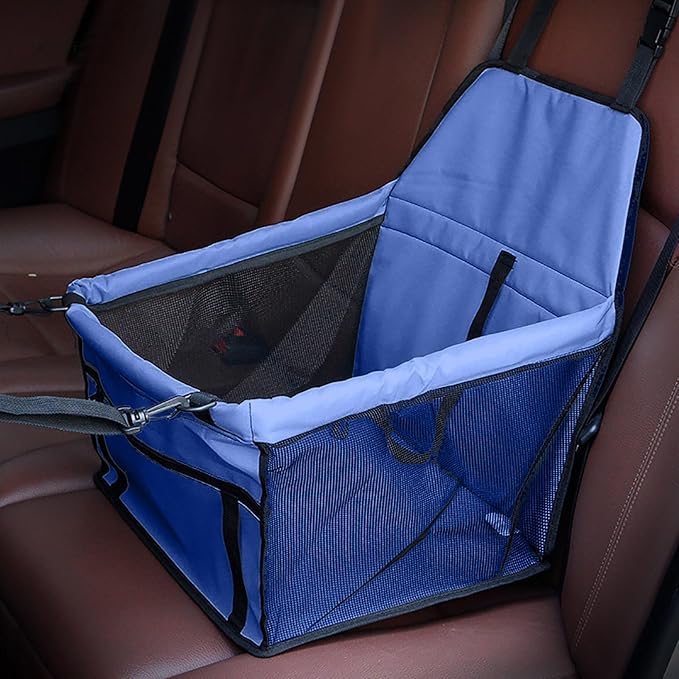 Pet Car Booster Seat for Small to Medium Pets with Reinforced Safety Structure Easy Install Travel Carrier Breathable Waterproof Pad Shortened Leash Belt Loops Secure Comfortable Vehicle (Blue)
