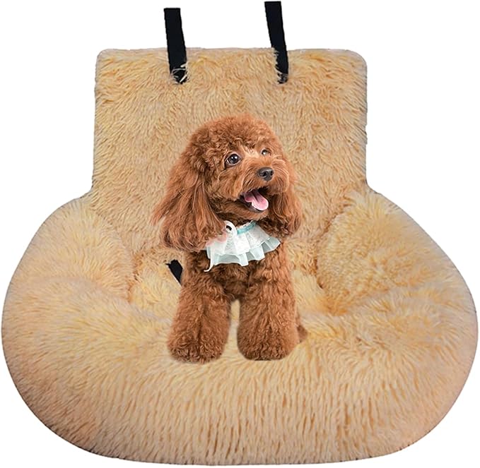 Portable Pet Car Seat - Detachable Dog Car Travel Carrier Bed | Plush Dog Seat Bed Washable with Leash and Strap Fits Cars/Trucks/SUV/Pickup
