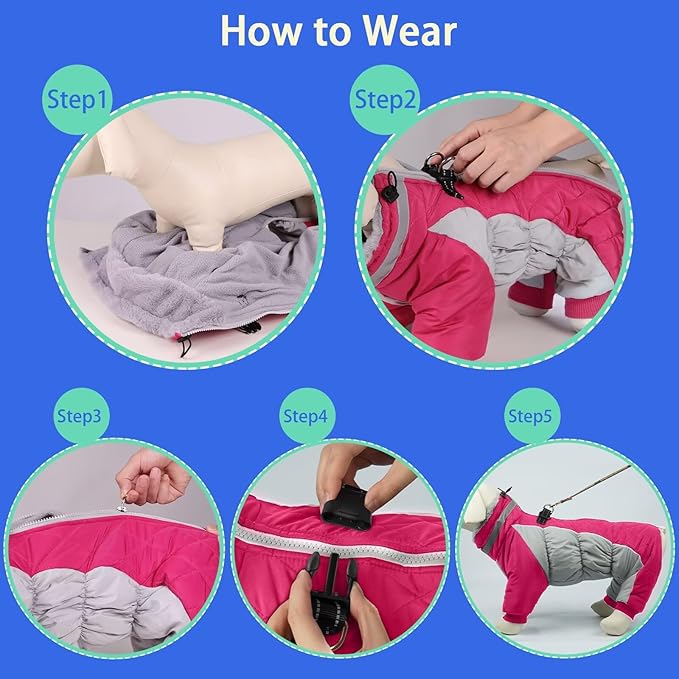 MIGOHI Full Body Dog Coat - Warm Reflective Large Dog Winter Coat with Harness,Turtleneck Fleece Jacket for Dogs,Four-Leg Windproof Puffer Jackets Snowsuit with Zipper for Small Medium Large Dogs,2XL