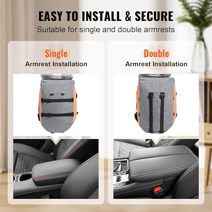 Pet Car Seat for Small Dogs, Oxford Fabric Console Booster with Safety Leash, Dark Gray, Fits Pets up to 8lbs, 17.72x10.63x9.06 Inches