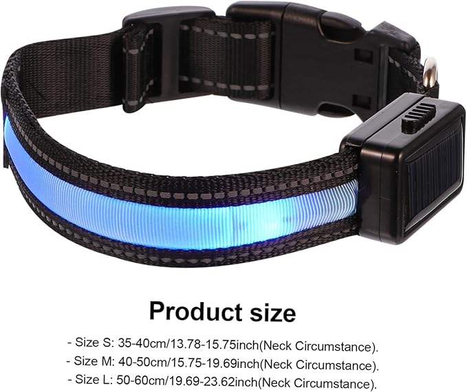Solar Powered Dog Collar Led Collar Light Rechargeable Night for Puppy