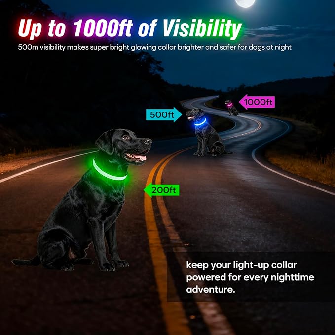 Multicolor Light Up Dog Collar, 5V Waterproof Led Dog Collar Rechargeable, 200 mAh Adjustable Glow in The Dark Dog Collars with 11 Light Modes for Small, Medium, Large Dogs Walk for Night (Medium)