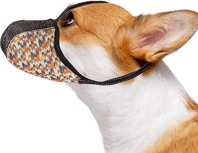 Dog Muzzle for Extra Small Dogs Anti & Prevent Biting Chewing Barking Soft Air Mesh Muzzles Reflective Ajustable Full Coverage Dog Mouth Guard Cover for Grooming Scavenging Orange S