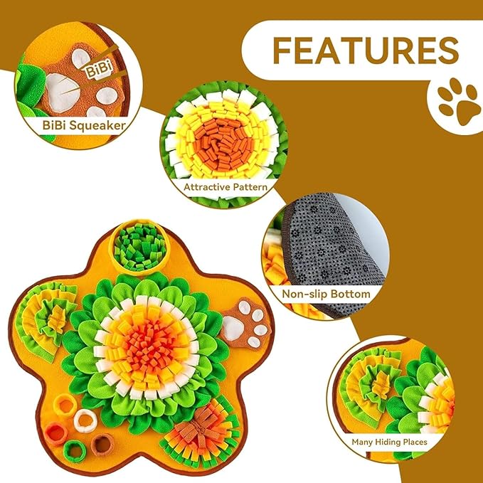 Orange Snuffle Mat for Dogs Pet Treats Feeding Mat for Small/Medium Breed Dogs,Non-Slip/Portable/Durable Interactive Dog Puzzle Toys,Foraging Skills & Encourages Nose-Work