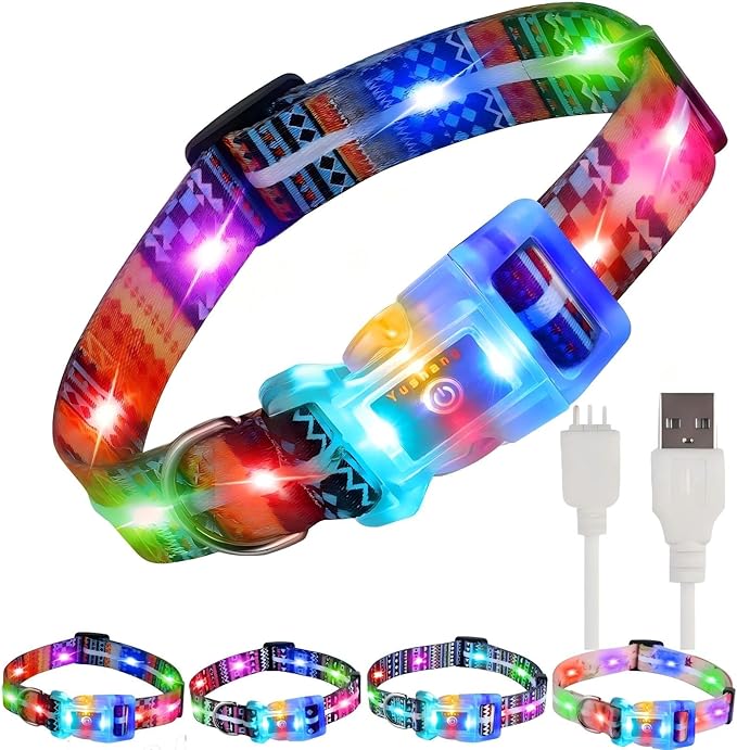 Light Up Dog Collars,LED Dog Collar Rechargeable Waterproof,2-in-1 Buckle Type Glow Collar for Medium Large Dogs- M(10-17 * 0.98 inch can be Crop)