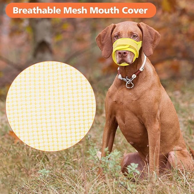 Coppthinktu Soft Dog Muzzle, Breathable Mesh Muzzle for Small Medium Large Sized Dog Mouth Cover, Adjustable Muzzles to Prevent Biting Barking Dogs Mouth Cover Allows Drinking (Yellow XXL)